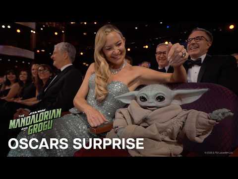 Thumbnail of the official Star Wars video with Pedro Pascal, Sigourney Weaver and Grogu at the Oscars