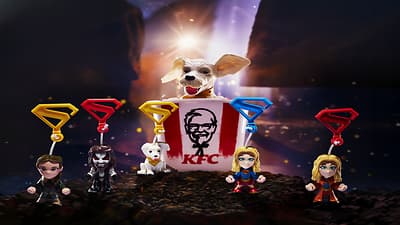 KFC Krypto Collectible Bucket and Supergirl keychain collectibles