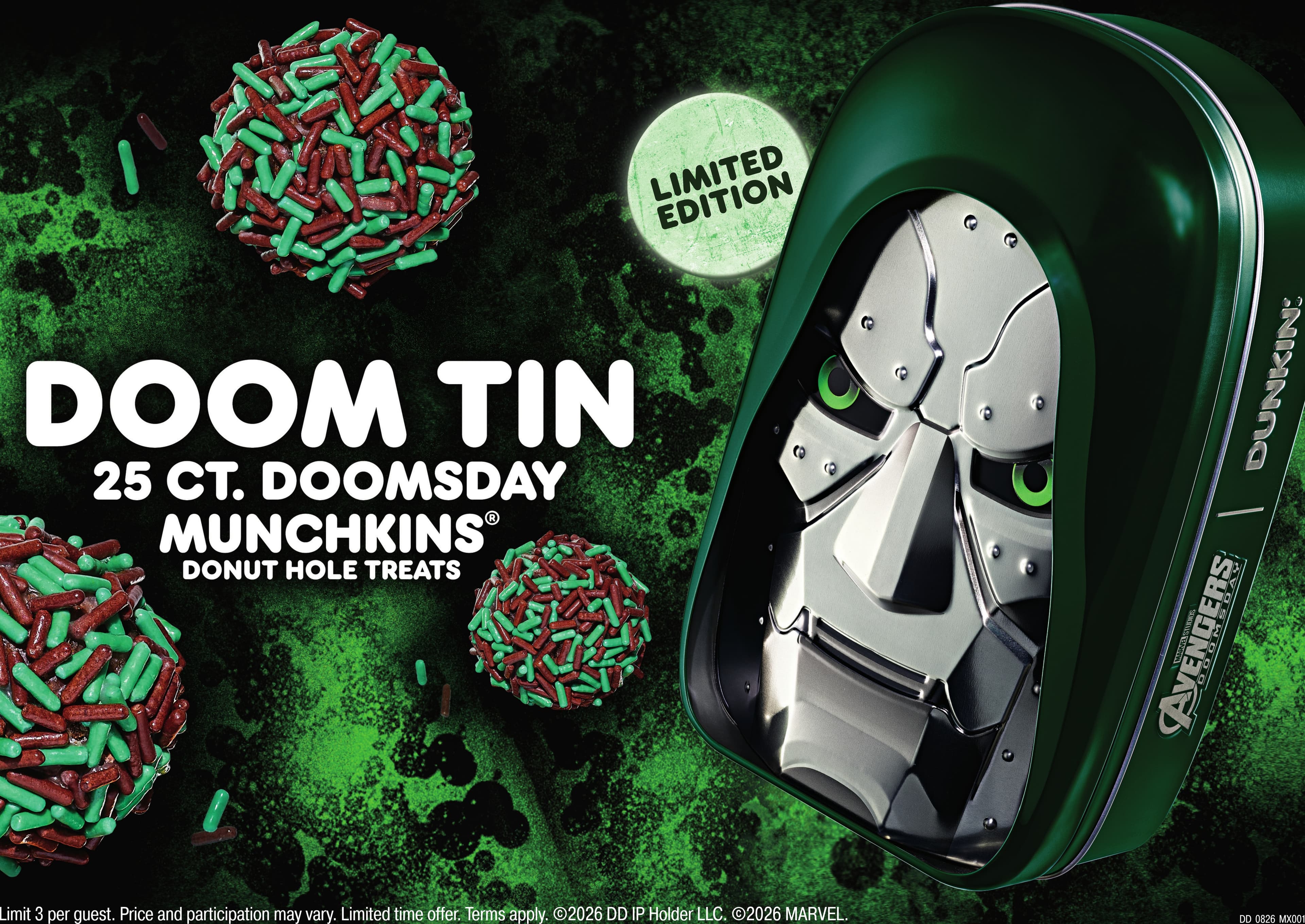 Dunkin' Doctor Doom 25-count Munchkins collectible tin